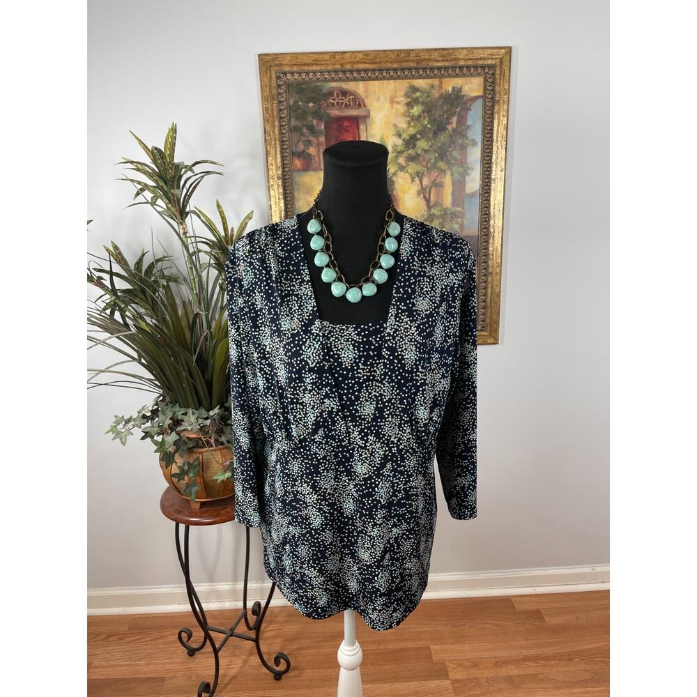 East 5th Wrap Blouse Womens XL‎ Black Polka Dot Modest Sophisticated Nautical